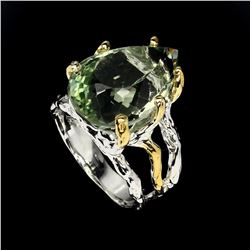 Natural Green Amethyst Two Tone Ring