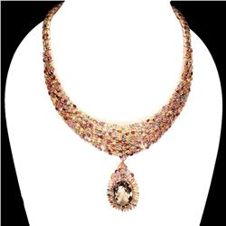 Natural 28x18mm Smoky Quartz Ruby Sapphire Necklace