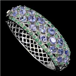 Natural Blue Violet Tanzanite & Emerald Bangle