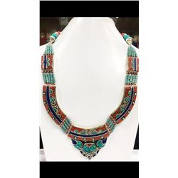 Tibet Hand Made Turquoise, Coral, Lapis Lazuli Necklace