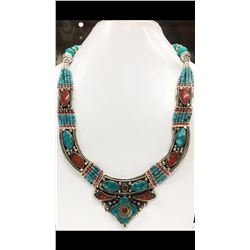 Tibet Hand Made Turquoise, Coral Necklace
