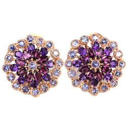 NATURAL RHODOLITE GARNET AMETHYST & TANZANITE Earring