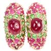 Natural RED RUBY OVAL & GREEN TSAVORITE GARNET Earrings