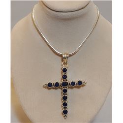 BEAUTIFUL 10.75 NATURAL BLUE SAPPHIRE CROSS PENDANT