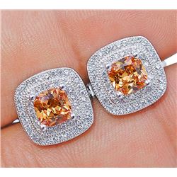 Padparadscha Sapphire & White Topaz Earrings