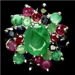 PRETTY CERTIFIED EMERALD RUBY SAPPHIRE RING