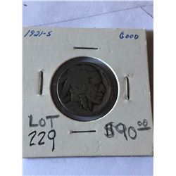 Extremely Rare 1921 S Buffalo Nickel in Good Grade