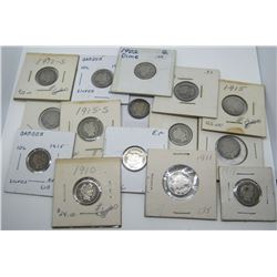 BARBER DIME LOT of 15 COINS