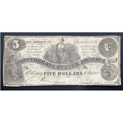 1861 $5 CONFEDERATE STATES of AMERICA