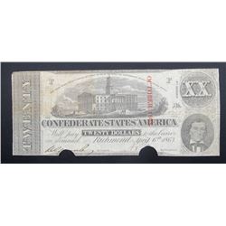 1863 $20 CONFEDERATE STATES of AM.