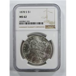 1878-S Morgan Silver Dollar $ NGC MS 62 Blast Whit