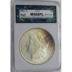 1881-S MORGAN SILVER DOLLAR NCGS MS 66 PL