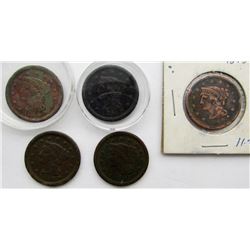 5- LARGE CENTS- 1848, 1849, 1850, 1851, 1853