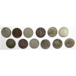 12-SHIELD NICKELS LESSER GRADE