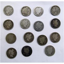 BARBER DIME LOT of 15 COINS