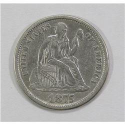 1875-CC SEATED DIME- XF- CLEANED