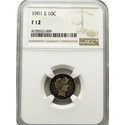 1901-S BARBER DIME NGC FINE 12