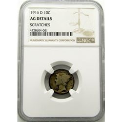1916-D MERCURY DIME NGC AG DETAILS
