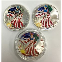 3-COLORIZED SILVER EAGLES