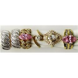 6-BLING RINGS WITH CZ & PINK STONES. LOOKS NEW!