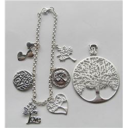 STERLING CHARM BRACELET AND PENDANT