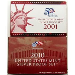 2001 & 2010 U.S. MINT SILVER PROOF SETS
