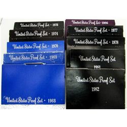 10 U.S. PROOF SETS B/W YEARS '68-'86