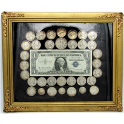 FRAMED SILVER LOT: 1934 -1964 SILVER QTRS