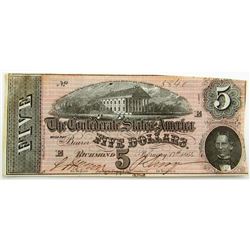1864 $5 CONFEDERATE STATE of AM.