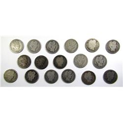 BARBER QTR LOT of 17 COINS