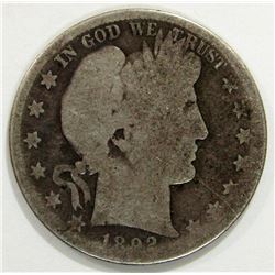 1892-S BARBER HALF DOLLAR AG/G