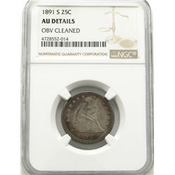 1891-S SEATED QUARTERS NGC AU DETAILS