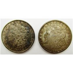 1890 & 1902-O MORGAN DOLLARS AU TONED