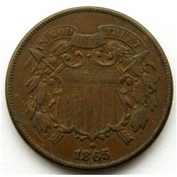 1865 TWO CENT PIECE VF/XF
