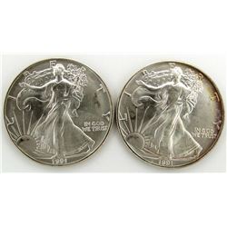 2 - 1991 AMERICAN SILVER EAGLES