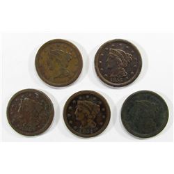 5-LARGE CENTS:  1851, '46, '47, '48, & '50