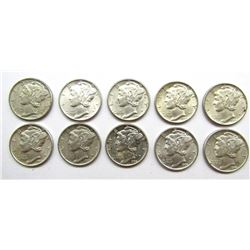 10-1944 MERCURY SILVER DIMES AU/BU