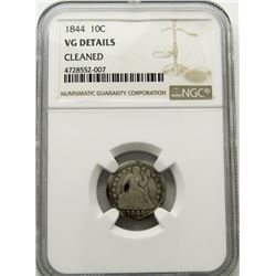 1844 SEATED DIME NGC VG DETAILS