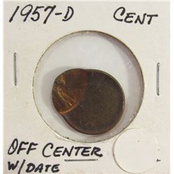 Off Center 1957-D Lincoln Cent Error Coin