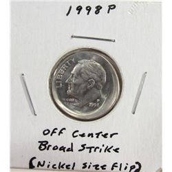 Off Center 1998 Roosevelt Dime Error Coin