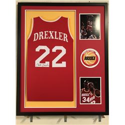Clyde Drexler Signed Rockets 34x42 Custom Framed Jersey Display (JSA COA)