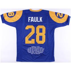 Marshall Faulk Signed Rams Career Highlight Stat Jersey (Beckett COA)