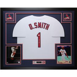 Ozzie Smith Signed Cardinals 35x43 Custom Framed Jersey (JSA COA)
