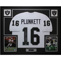 Jim Plunkett Signed Raiders 35x43 Custom Framed Jersey Display Inscribed "S.B. XV MVP" (Beckett COA)