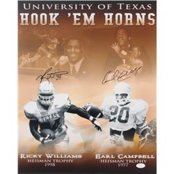 Earl Campbell  Ricky Williams Signed Texas Longhorns Hook 'Em Horns 16x20 Photo (JSA COA)