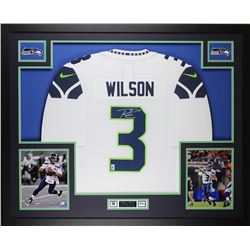 Russell Wilson Signed Seahawks 35" x 43" Custom Framed Jersey (Wilson Hologram)