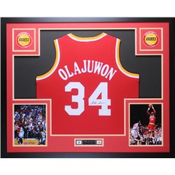 Hakeem Olajuwon Signed Rockets 35x43 Custom Framed Jersey (JSA COA)