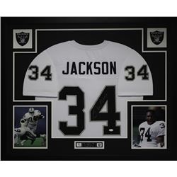 Bo Jackson Signed Raiders 35" x 43" Custom Framed Jersey (JSA COA)
