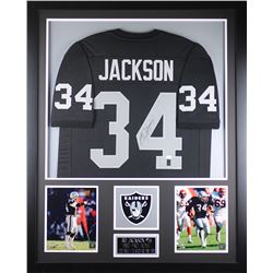 Bo Jackson Signed Raiders 35" x 43" Custom Framed Jersey (JSA COA)