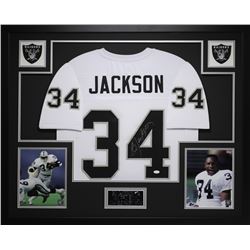 Bo Jackson Signed Raiders 35" x 43" Custom Framed Jersey (JSA COA)